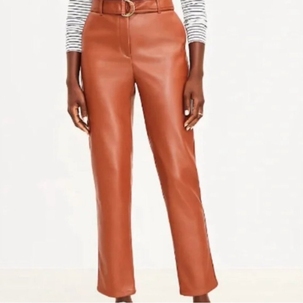 LOFT Brown Straight Leg Leather Pants